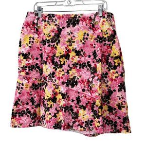 Christopher & Banks Floral Pink Skirt size 16 Stretch Knee Length A Line Side Zi